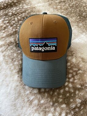 Patagonia Two-Tone Brown and Blue Trucker Hat with Logo Patch